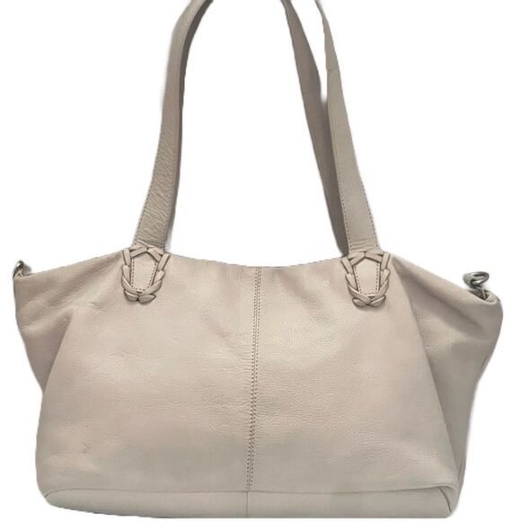 PELLE NATURALE Leather Shoulder Bag Ivory Double Top Handles Neutral Minimalist - Picture 1 of 15